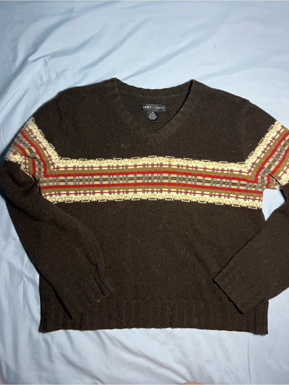Vintage Jamie Scott Striped Wool Knit V-Neck Sweater
